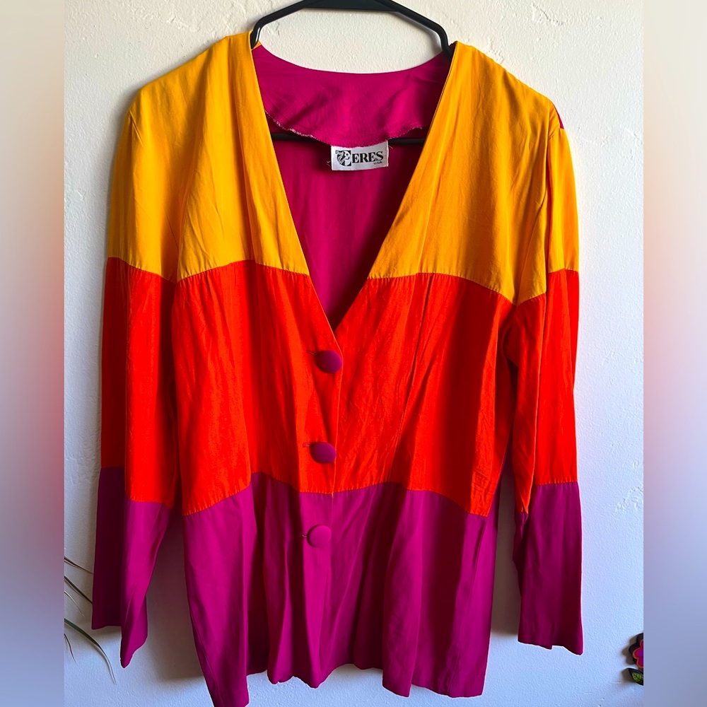 80s Vintage Colorblock Blouse